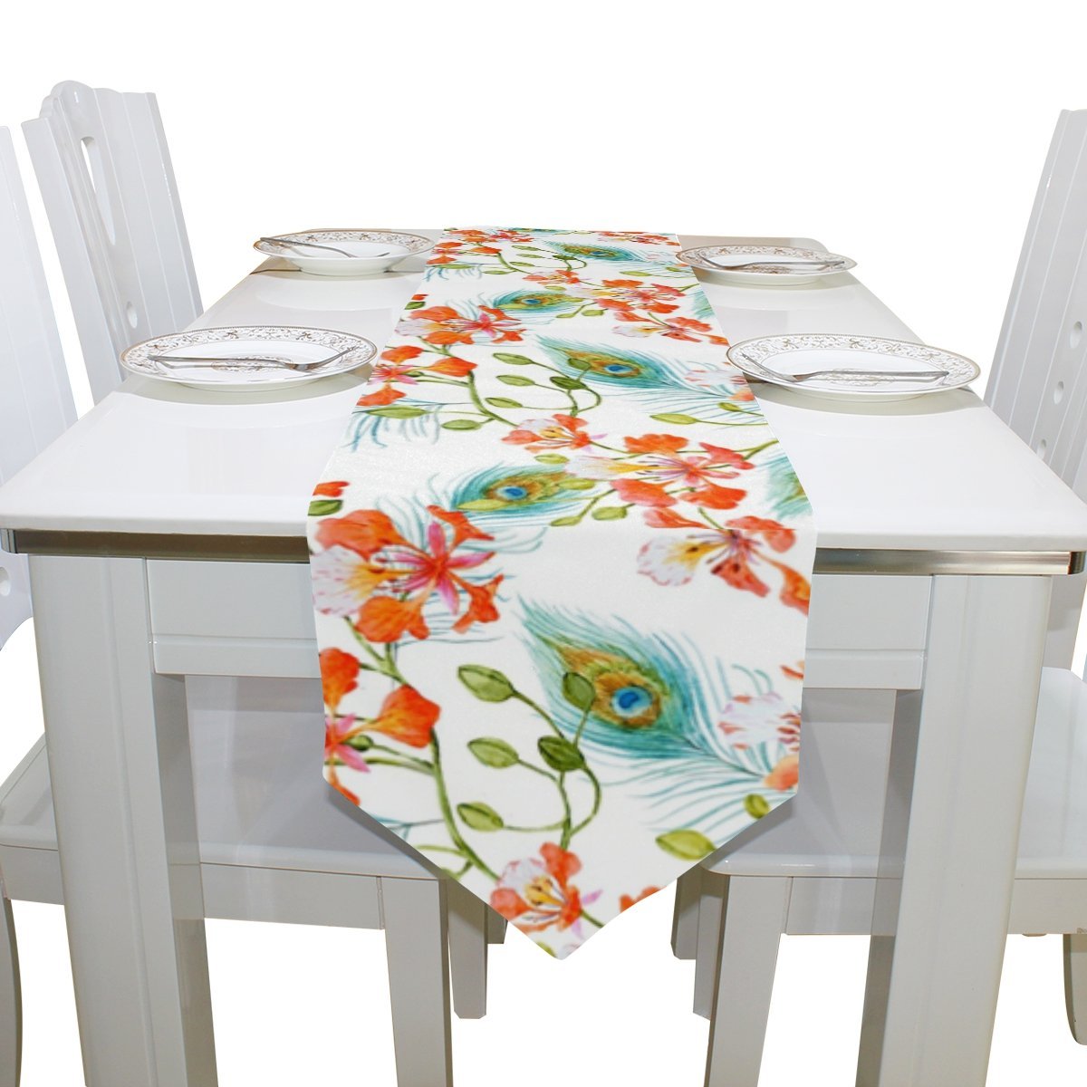 POPCreation Beautiful Peacock Feather Ethnic Floral Table Runner