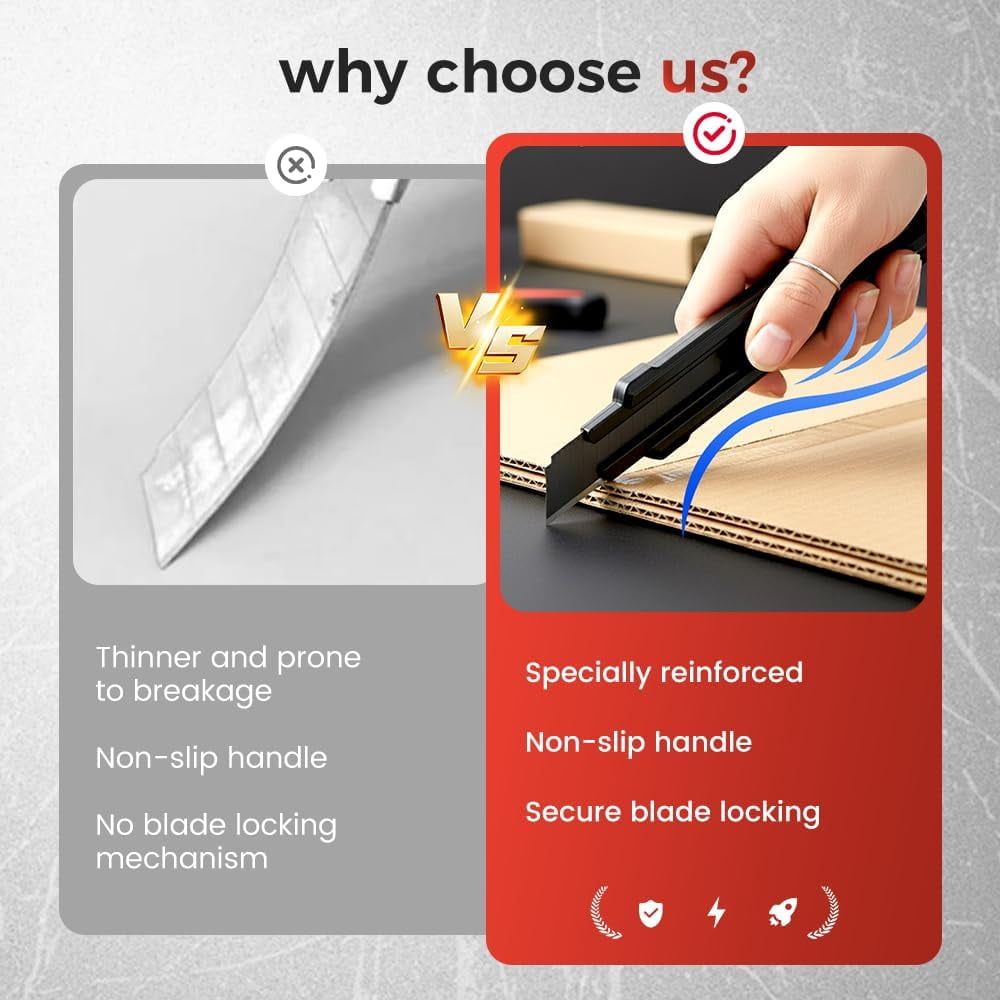25mm Heavy Duty Utility Knife Box Cutter, SK5 Sharp Snap-Off Blades, Safety Lock, Anti-Slip Rubber Grip, Ideal for Cardboard, Boxes, DIY Crafts, Home & Office Use (2 Knife + 20 Blades)