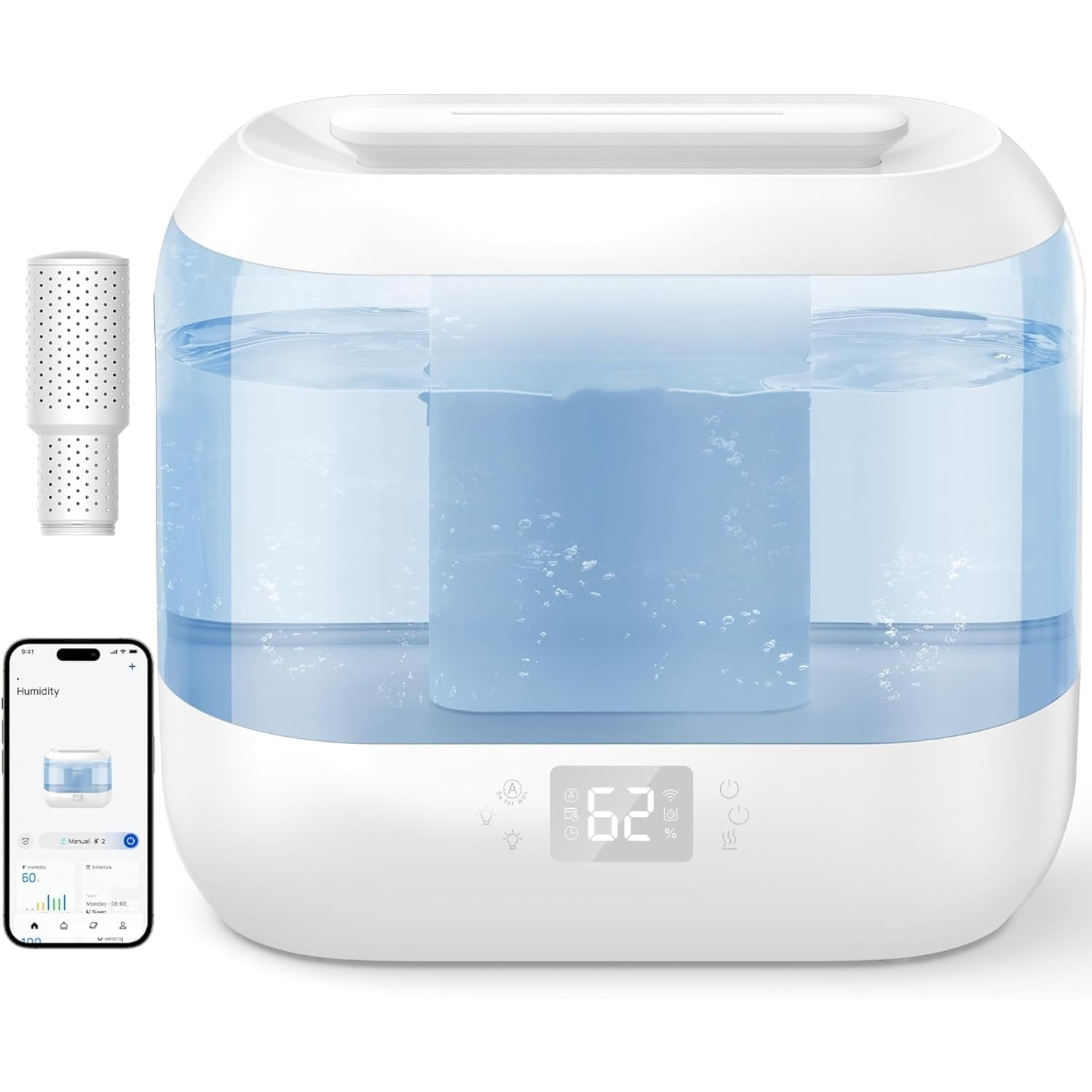 Humidifiers for Bedroom, Top Fill 4L Smart Cool Mist Humidifier with Oil Diffuser, Cartridge, Nightlight, 36H Runtime, Quiet Ultrasonic Humidifiers for Home, Baby Nursery, Plants, Office