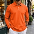 thumbnail image 2 of Long Sleeve Polo Shirts for Men Classic Button Golf Shirt Casual Collared Thermal Work Pullover Tops Saffron XXL, 2 of 8