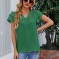 thumbnail image 2 of Jdlsppl Women's Short Sleeve Blouse Soft Shirt Top Ruffle Loose V Neck Puff Sleeve Fall Cool Spandex Chiffon T Shirt Green Medium, 2 of 4