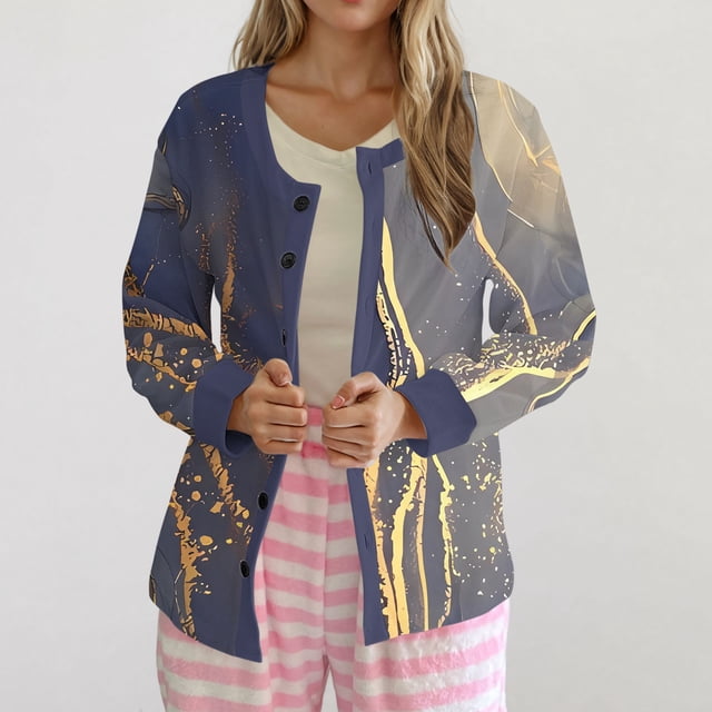 LOVZFMLL Cardigan pour Femmes Cardigan Décontracté Bouton Veste de Mode Imprimée de Noël