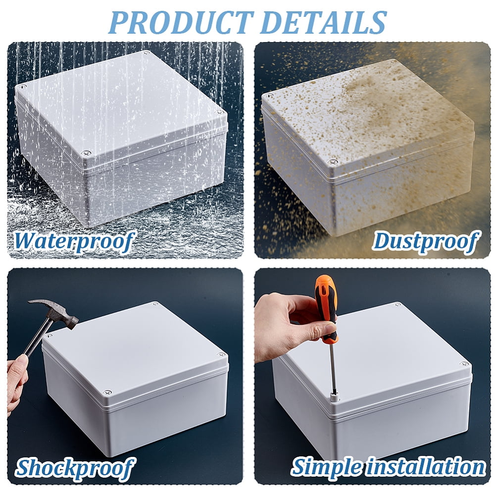 Outdoor Waterproof Plastic Junction Box Square Light Grey 199x199x101mm Inner Diameter: 192x192mm
