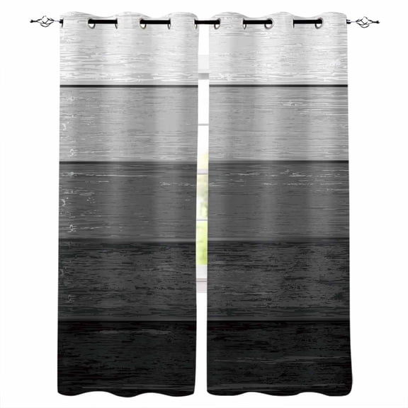 Black Grey Ombre Blackout Curtains 84 Inches Long, Farmhouse Vintage Wooden Striped Thermal Insulated Black Out Curtains, Darkening Window Curtain Drapes for Bedroom Living Room 42"x84" 2 Panels