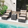 thumbnail image 1 of Costway 5 PCS Patio Rattan Furniture with 2 Ottomans & Tempered Glass Coffee Table Beige, 1 of 10