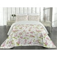thumbnail image 2 of Ambesonne Shabby Flora Quilted Coverlet 3 Pcs, Nature Blossom Buds, King Size, Pink White and Green, 2 of 4