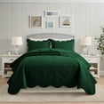 thumbnail image 2 of IR Imperial Rooms 3Pc-Embossed Bedspread Soft Microfiber Floral Modern Quilt Set Lightweight Queen Emerald Green, 2 of 9