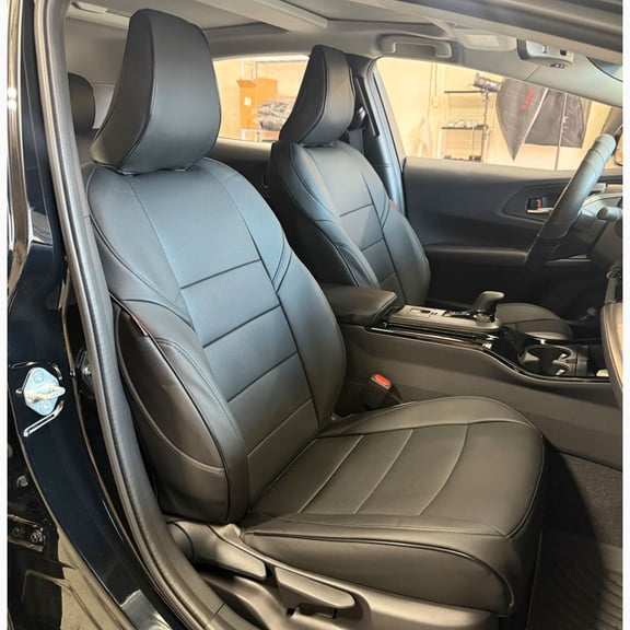 EKR Prius Car Seat Covers Custom Fit for 2016-2018 Toyota Prius Two, Two Eco, Three, Three Touring, Four, Four Touring & 2019 -2022 L, LE, XLE, Limited, 20th Edition- Leather Full Set(Black)
