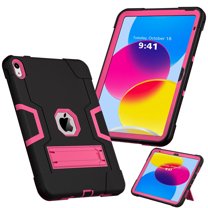 Elehold Rugged Heavy Duty Protective Hybird Case Compatible with iPad 10th Generation 10.9" 2022,  Hidden Kickstand Dual Angle Stand Shockproof Anti-drop,Black Rose