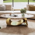 thumbnail image 3 of Tabaray Modern Oval Coffee Table Luxury Sintered Stone Top Coffee Table with Sculptural Geometric S-Shape Stainless Steel Base,Mid-Century Marble Grain Center Table for Living Room,Gold, 3 of 7