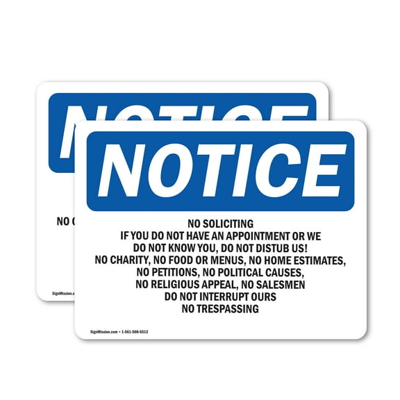 (2 Pack) No Soliciting If You Do Not Have An Appointment OSHA Notice Sign