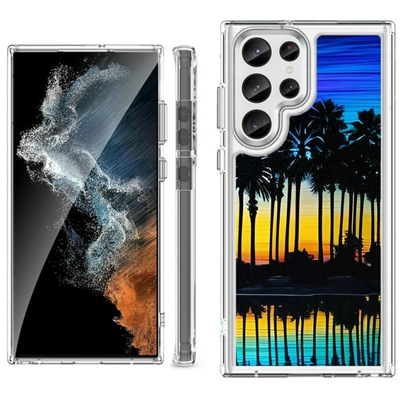 Shockproof Bumper Phone Case for Samsung Galaxy S23 Ultra 5G, by OneToughShield ® - Palmtree