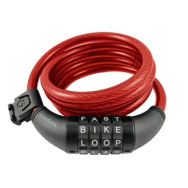 Wordlock CL408RD 4Letter Combination Bike Lock Cable, Red, 5Feet
