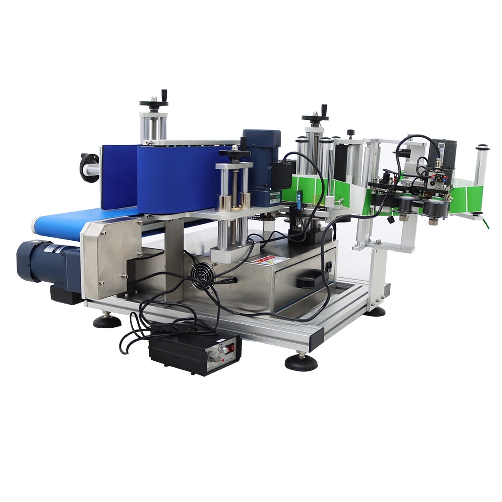 Conveyor Table Round Bottle High Speed Marking Labeling Machine Automatic Round Bottle Label Applicator Desktop Labeler Maker with Emergency Stop Switch and Touch Screen 110V 20-200PCS/min