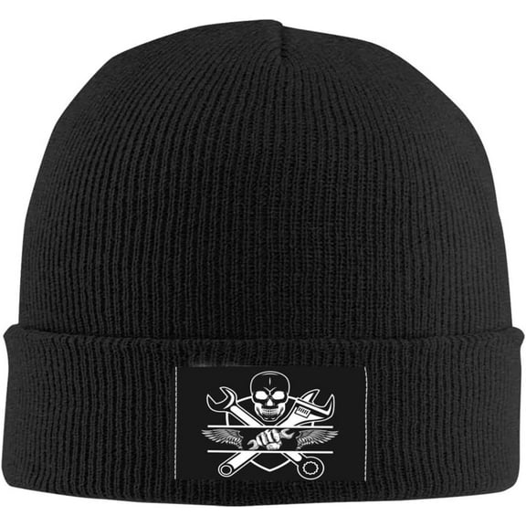 Mechanic Tool Skull Beanie Hat Gift for Men Women Cool Skeleton Beanie Warm Winter Hat Black Knitted Skull Cap