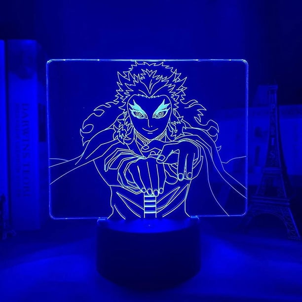 Anime Demon Slayer Kyoujurou Rengoku Lámpara Cool 3d Illusion Night Lamp Home Room Decor Acrílico Led Light Lámparas de regalo de Navidad (16 colores con control remoto) Feliz Sencillez