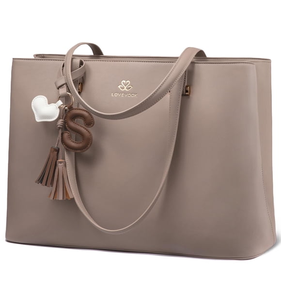 LOVEVOOK Work Tote Bag for Women, Leather Tote Laptop Bag Gift for Women with Computer Compartment, Computer Bag with Zipper, Fashion Handbag with De