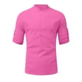 thumbnail image 4 of NominalSnug Mens Cotton Linen Shirts Collarless Long Sleeve Tops Button Down Casual Pullover Soft Breathable Basic Tees Fall Outfits, 4 of 8