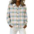thumbnail image 2 of CAIXIA Womens Plaid Shirts Womens Plaid Jacket Cotton Classic Long Sleeve Button Down Collared Casual Tops Lightweight Fall Blouses, 2 of 5