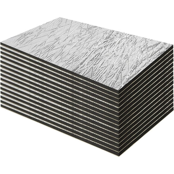 276mil 16.14sqft Car Sound Deadening Mat 15.7" × 9.8" Aluminum Foil Finsh PE Foam Sound Deadener Material Auto Noise and Heat Insulation Mat for Hood Engine Roof Door and Trunk(15PCS)