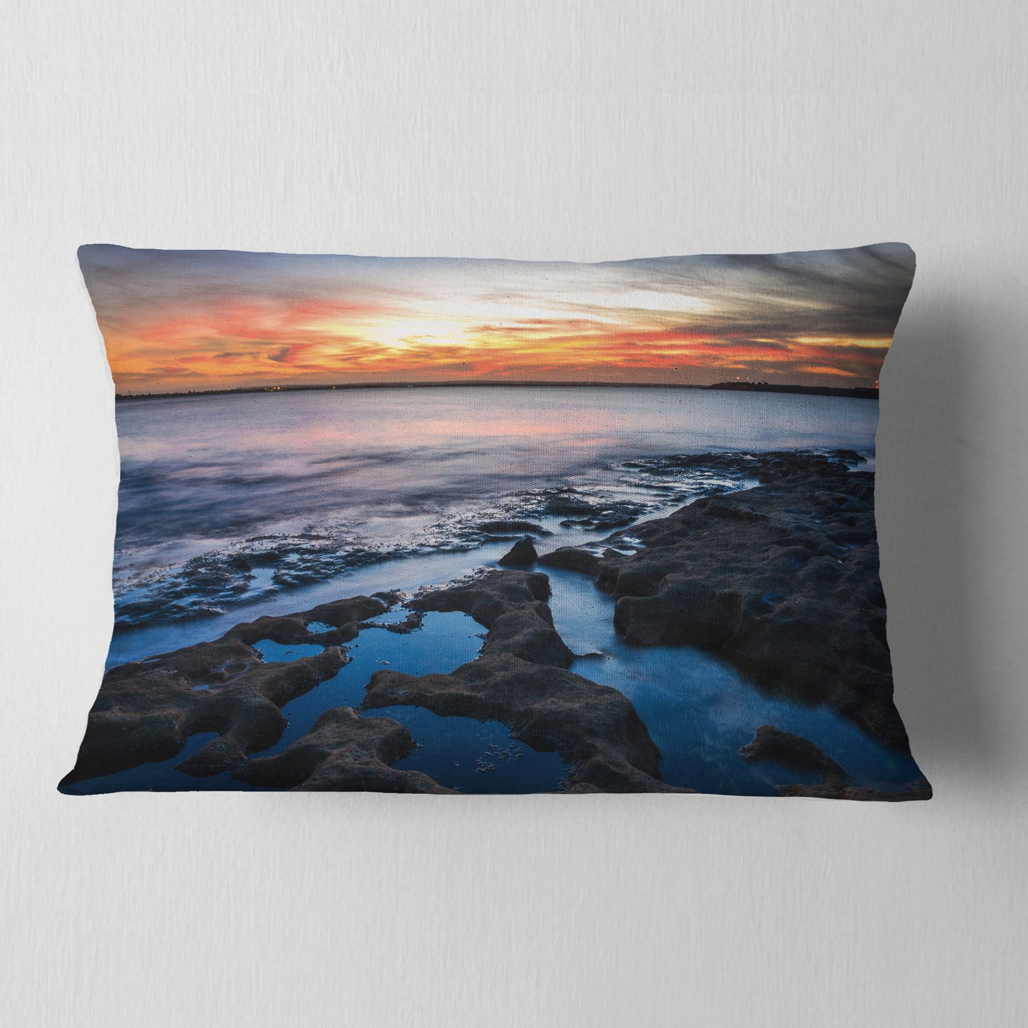 Designart 12" x 20" Blue Polyester Throw Pillow