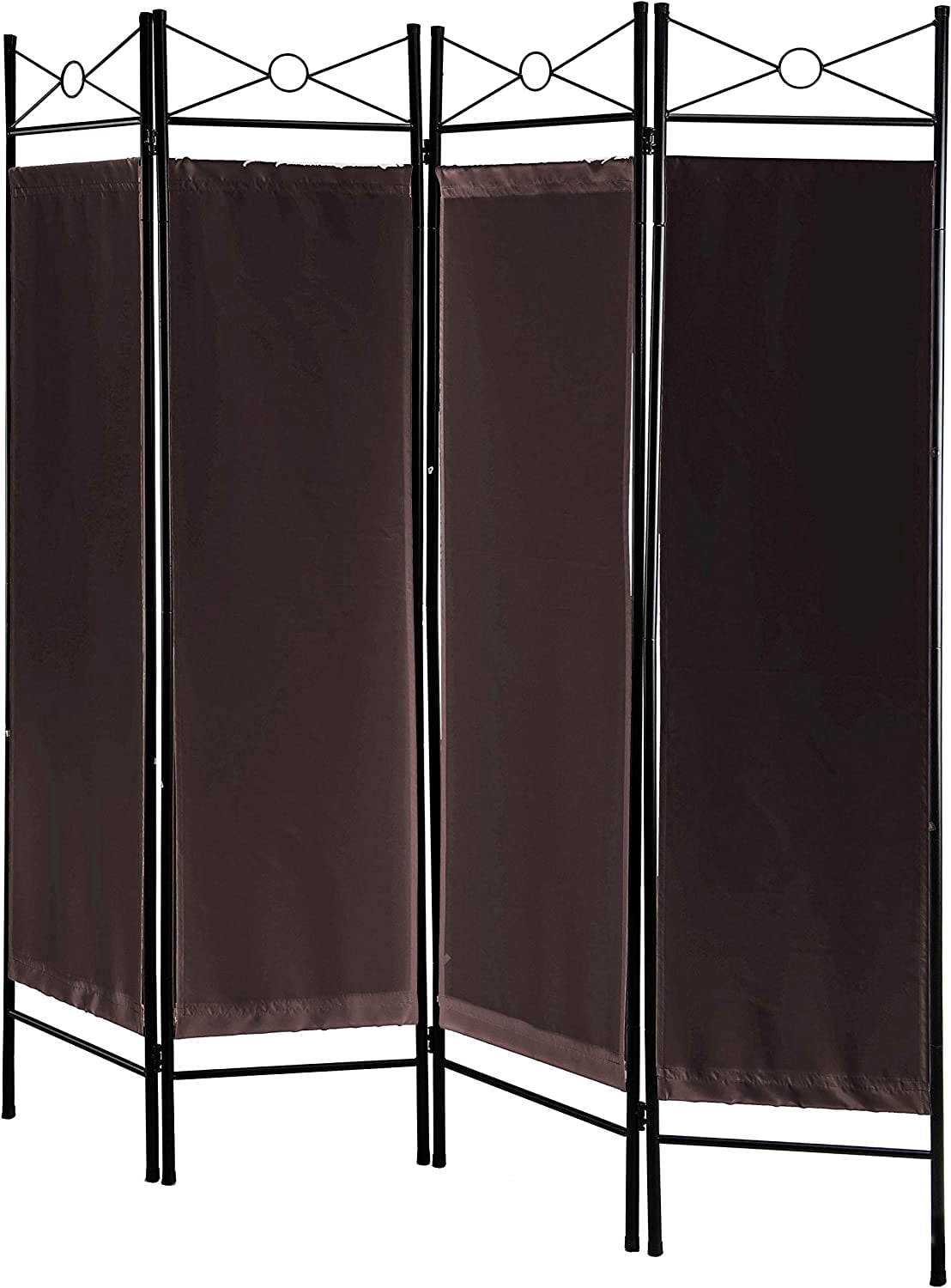 Legacy Decor 4 Panels Room Dividers Privacy Screen Home Office Fabric Metal Brown Color