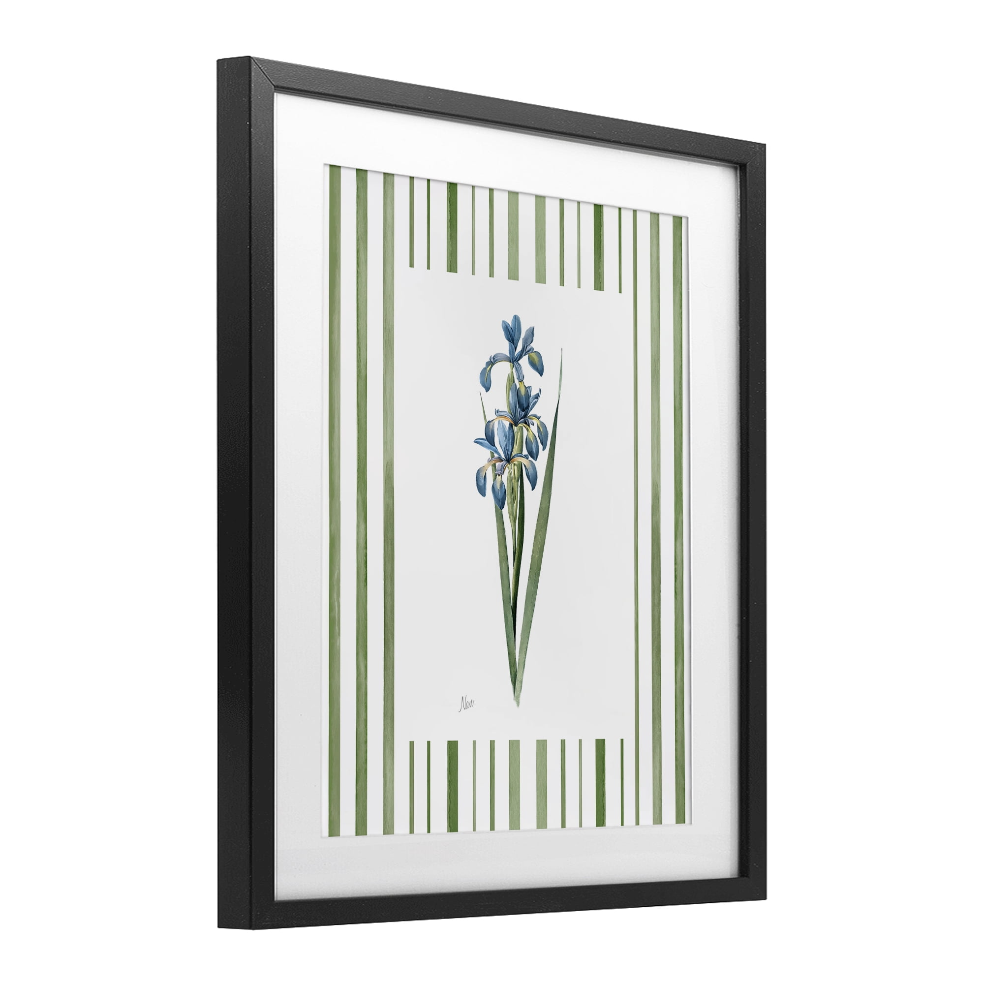 Stupell Industries Spring Irises with Stripes Black Framed Print Under Glass, design by Nan