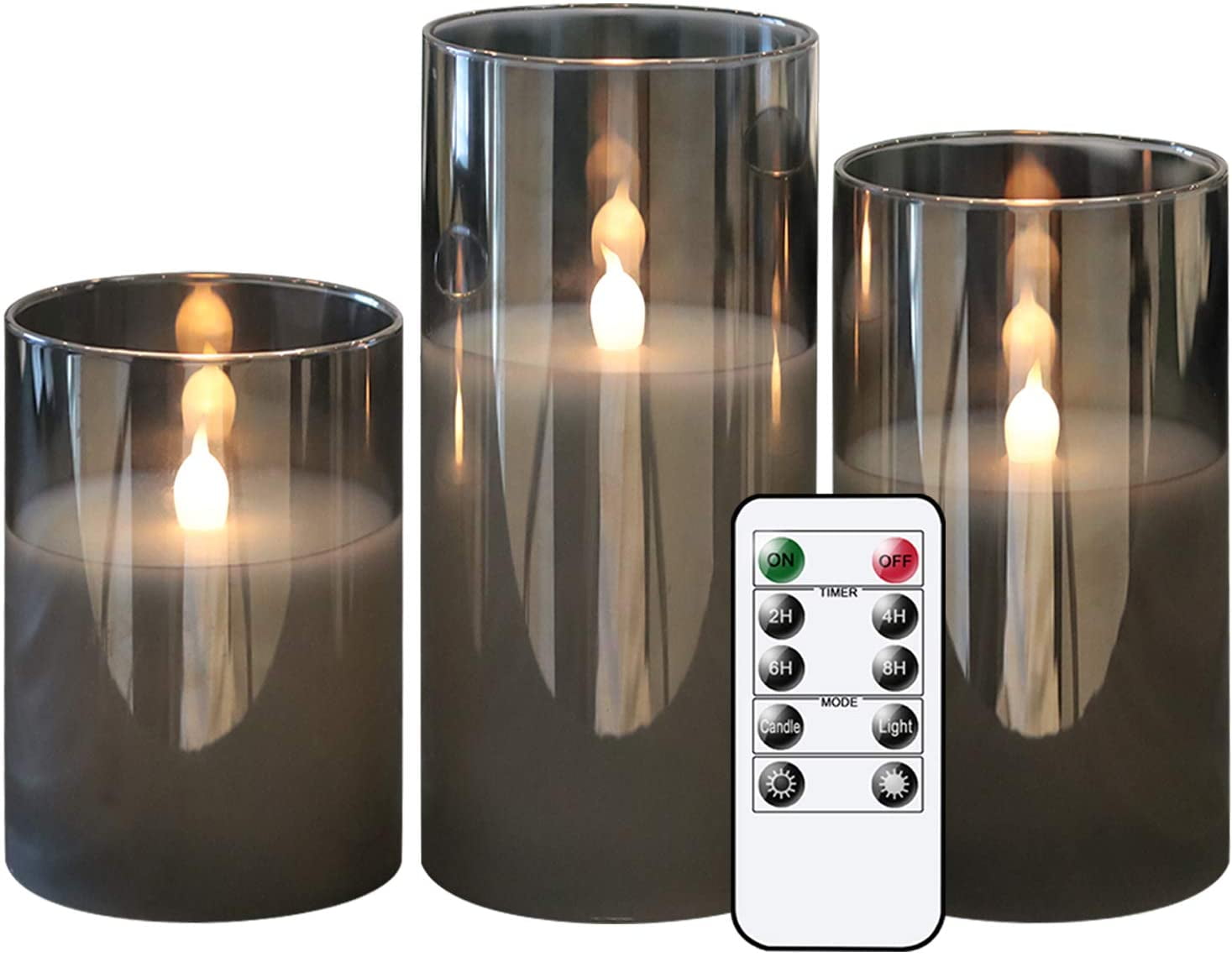 GenSwin Gray Glass Battery Operated Flameless Led Candles with 10Key
