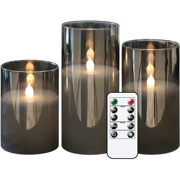 GenSwin Gray Glass Battery Operated Flameless Led Candles with 10Key