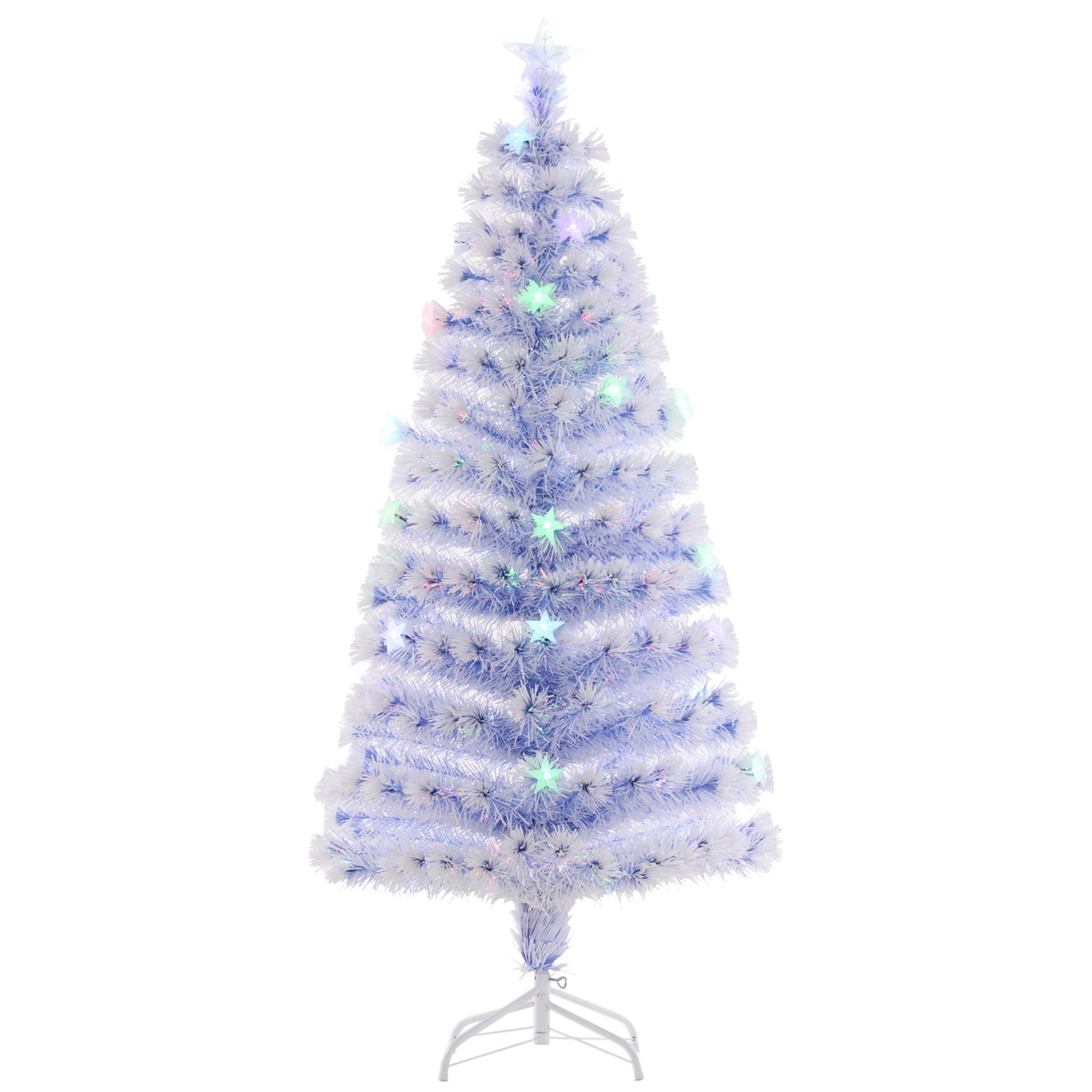 Homcom 5 Ft. Frost Blue Artificial Fiber Optic And Led Star Prelit Christmas Tree - Walmart.com