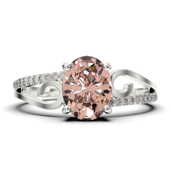 Gorgeous Art nouvea 1.50 Carat Oval Cut Morganite And Diamond Moissanite Twirled Style Engagement Ring, Wedding Ring in 10k Solid White Gold, Gift For Her Promise Ring, Silver, White Gold