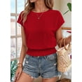thumbnail image 3 of Women Dressy Casual Cap Sleeve Tops with Smocked Hem Red S, 3 of 6