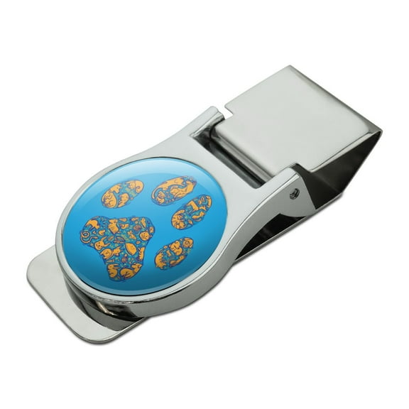 Pets Paw Print with Dog Cat Animal Details Satin Chrome Plated Metal Money Clip