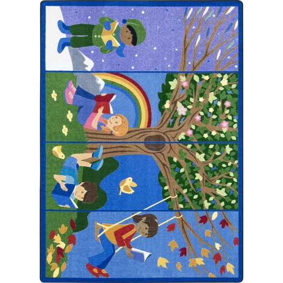 Joy Carpets Kid Essentials Seasons of Reading 5'4" x 7'8" Area Rug in Color Multi