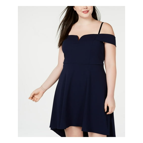 CITY STUDIO Womens Navy Spaghetti Strap Off Shoulder Above The Knee Party Fit   Flare Dress Plus 18W