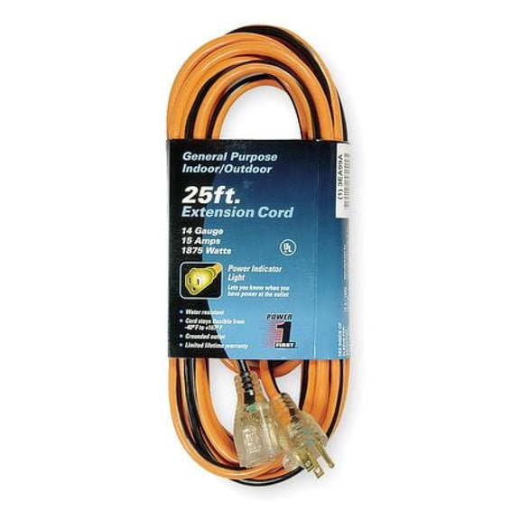 POWER FIRST 3EA99 25 ft. 14/3 Lighted Extension Cord SJTW