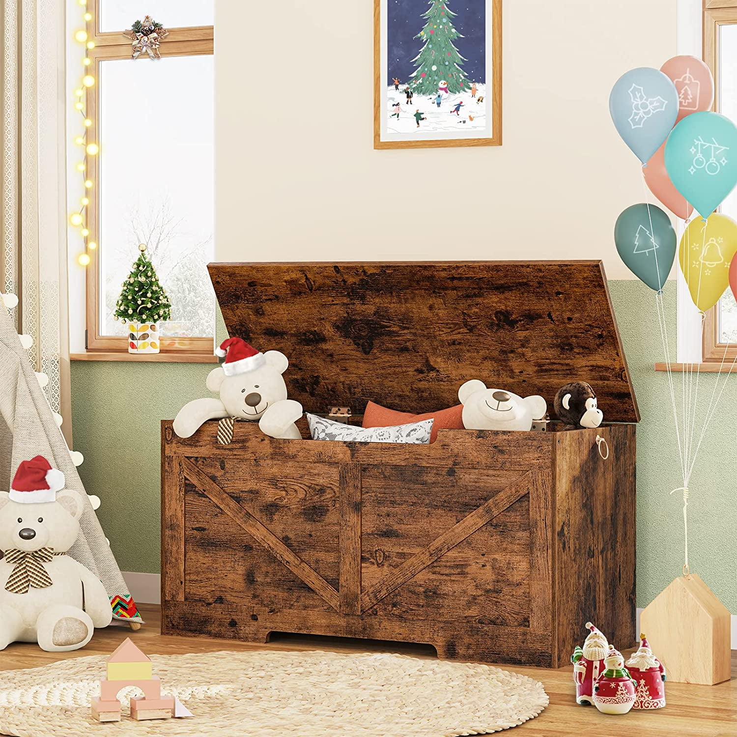 HOOBRO 39.4" Storage Chest Retro Toy Box Organizer with Safety Hinge Rustic Brown