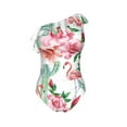 thumbnail image 4 of Yiaed Flamingo Flower Print Women One Piece Swimsuits Tummy Control One Shoulder Bathing Suits Pattern Ruffle Swimwear-Small, 4 of 8