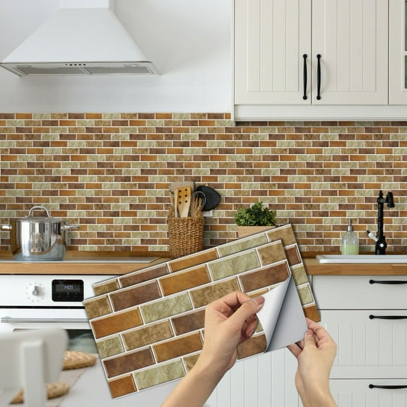 6Pcs Waterproof Peel and Stick Tile Stickers Brown Mosaic Marbling Wall Decals 11.8x5.9inch DIY Tiles Vinyl  Backsplash Self Adhesive Wallpaper