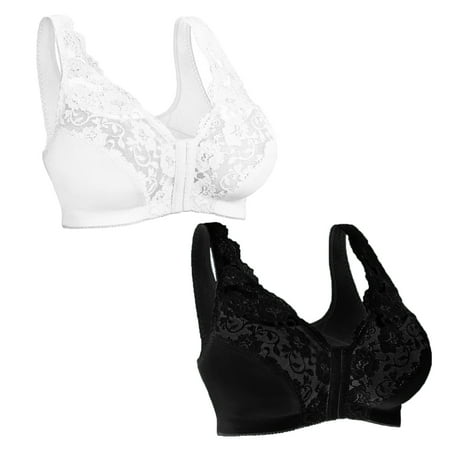 

Baywell Women s Front Buckle Sports Bra Oversized Underwear Front Buckle Vest Lace Bra 2 Packs M