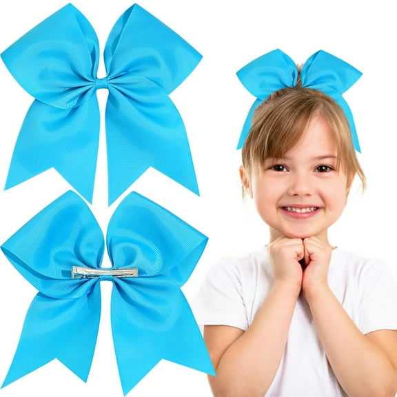 2 Pcs 8" Large White Cheer Hair Bow Alligator Clips Cheer Hair Accessories for Cheerleaders Girls Softball Sports Competition (White)