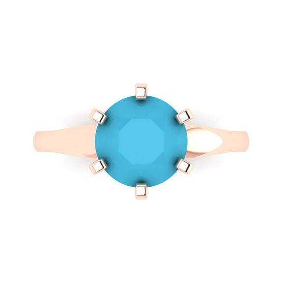 Clara Pucci 14K Rose Gold 2.5ct Turquoise Solitaire Ring for Women