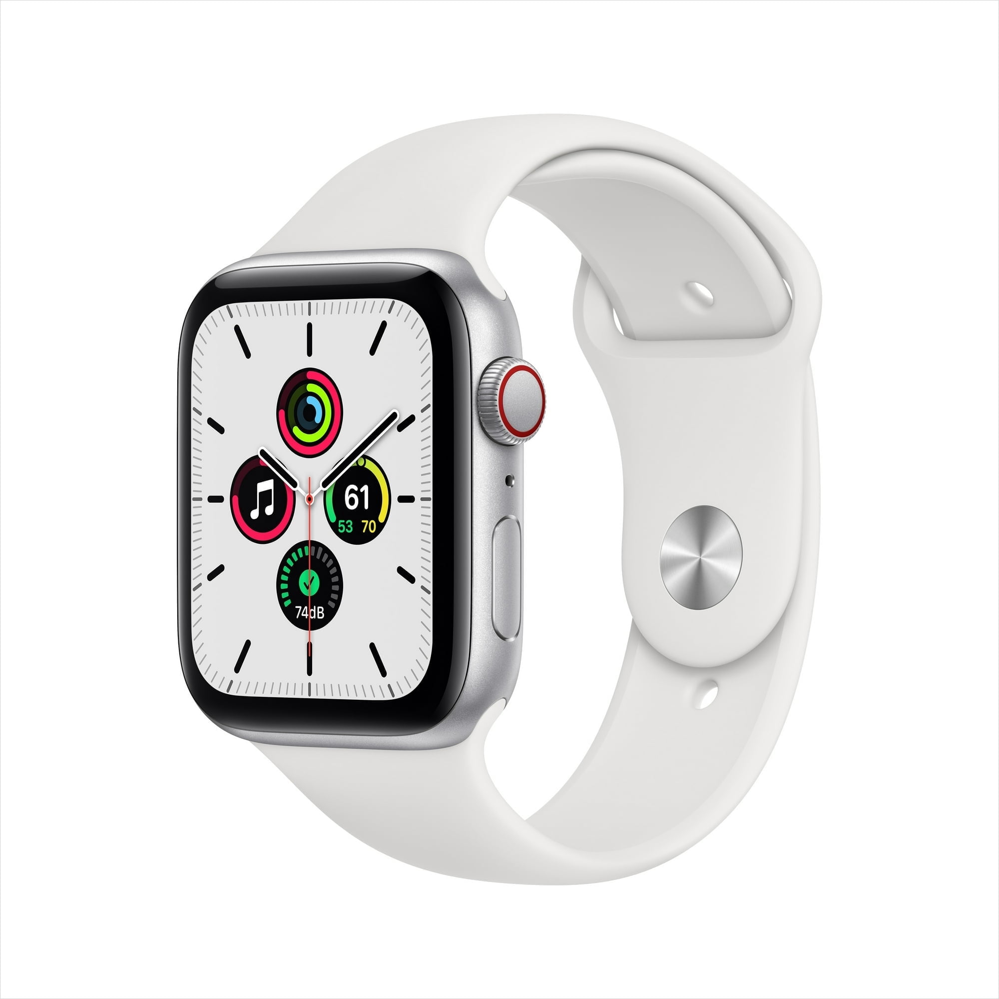 Restored Apple Watch SE GPS + Cellular, 44mm Silver Aluminum Case with White Sport Band - Regular (Refurbished)
