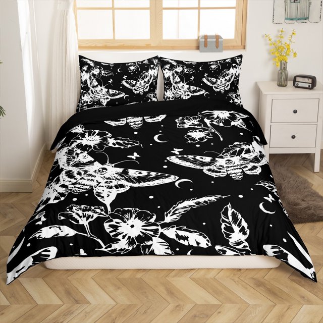 Erosebridal Housse de Couette à Imprimé de Papillons de Nuit Double, Ensembles de Literie à Fleurs Vintage Taille Double, Déco de Chambre Bohème, Réversible 3 Pcs