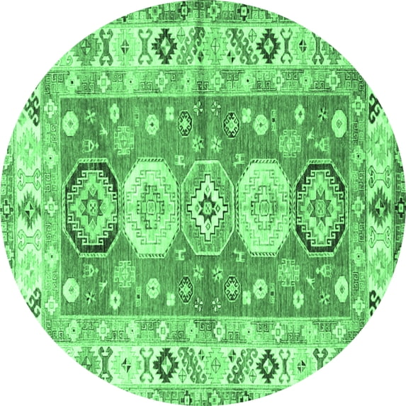 Ahgly Company Indoor Round Geometric Emerald Green Traditional Area Rugs, 3' Round