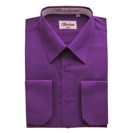 Berlioni Italy Men's Convertible Cuff Solid Dress Shirt