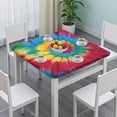 thumbnail image 3 of Colorful Tie Dye Mandala Pattern Square Fitted Tablecloth with Elastic Edge,Square Table Cover,Washable Elastic Table Cover for Home Kitchen Party Decor 34"x34", 3 of 6