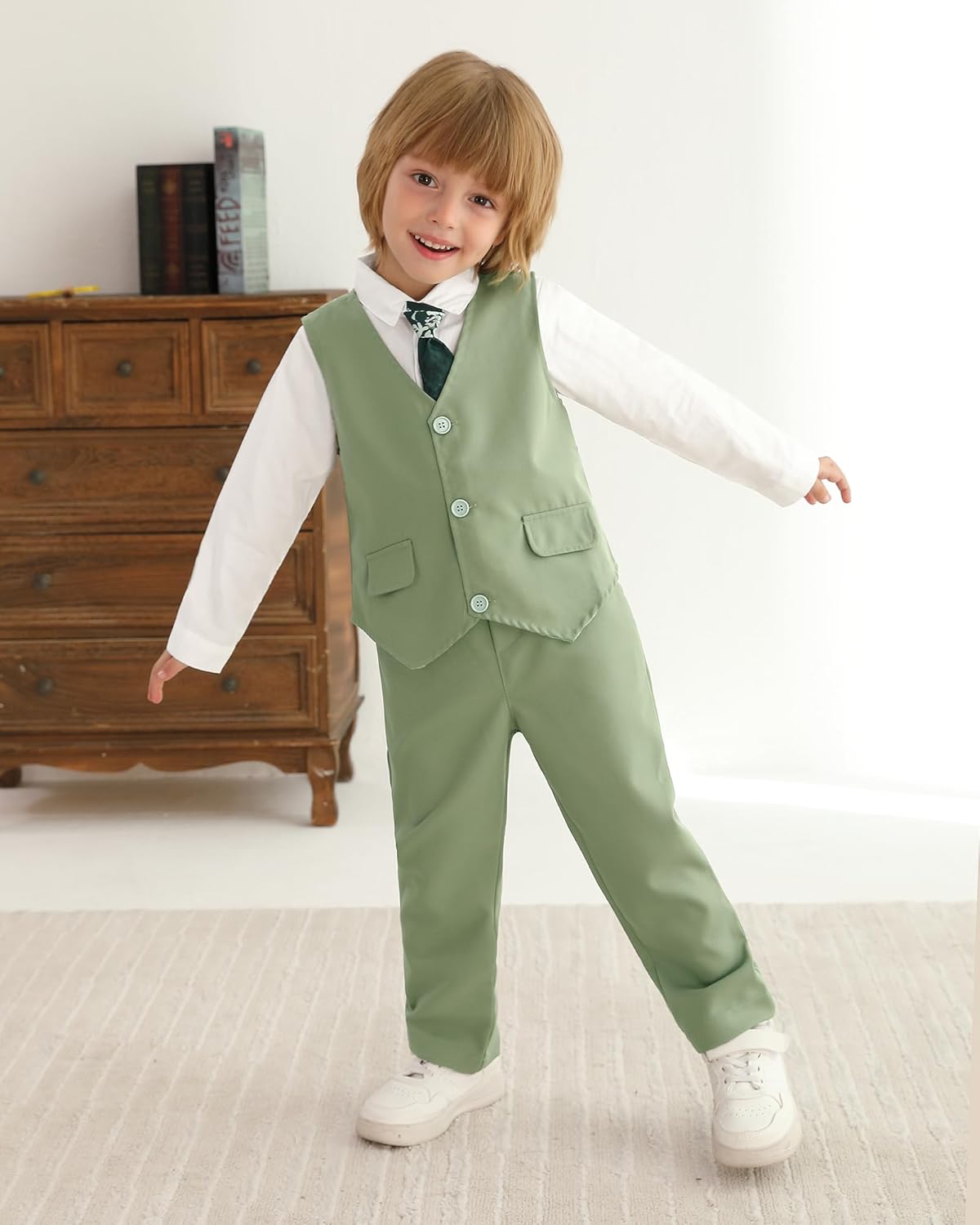 SANMIO Toddler Boy Suit Baby Boy Church Clothes Formal Dress Baptism Outfit Sets Shirt+Tie+Vest+Pants Kids Tuxedo 1-5T Boys Wedding Clothes