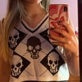 thumbnail image 6 of Women Gothic Punk Knit Sleeveless Vest Harajuku Skull Argyle Diamond Plaid Printed Sweater Crop for Tank Top V-Neck Slim Jumper Streetwear, 6 of 19