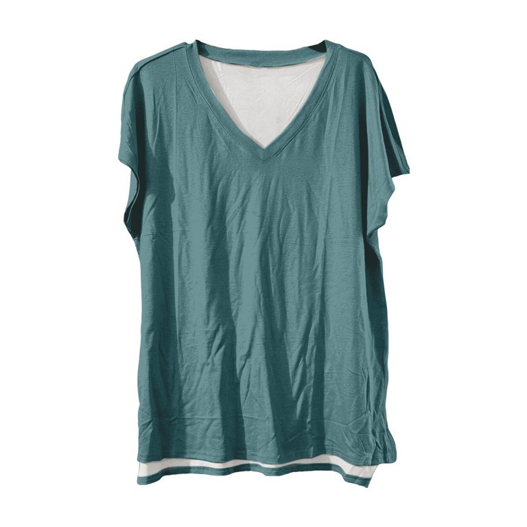 Green Womens Blouses Womens Summer Daily Casual V Neck Shirts Short Sleeve Tops  Blouses Loose Fit Shirt Ladies Tops and Blouses - Walmart.com